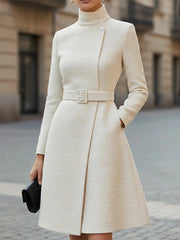 Elegant High-Neck Belted Wool-Blend - Midi Dress CASA LARO