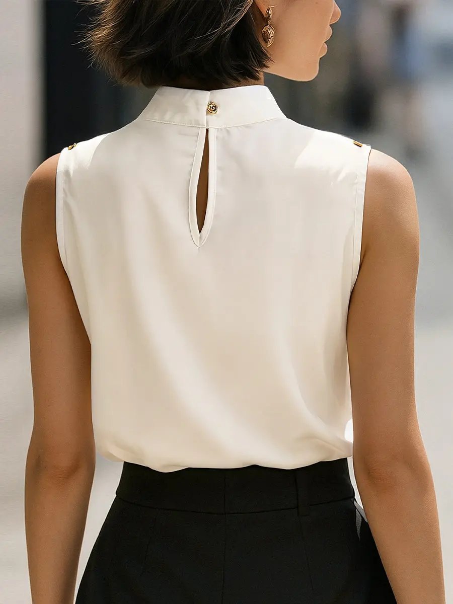 Elegant Ivory Satin High-Neck Sleeveless - Blouse CASA LARO