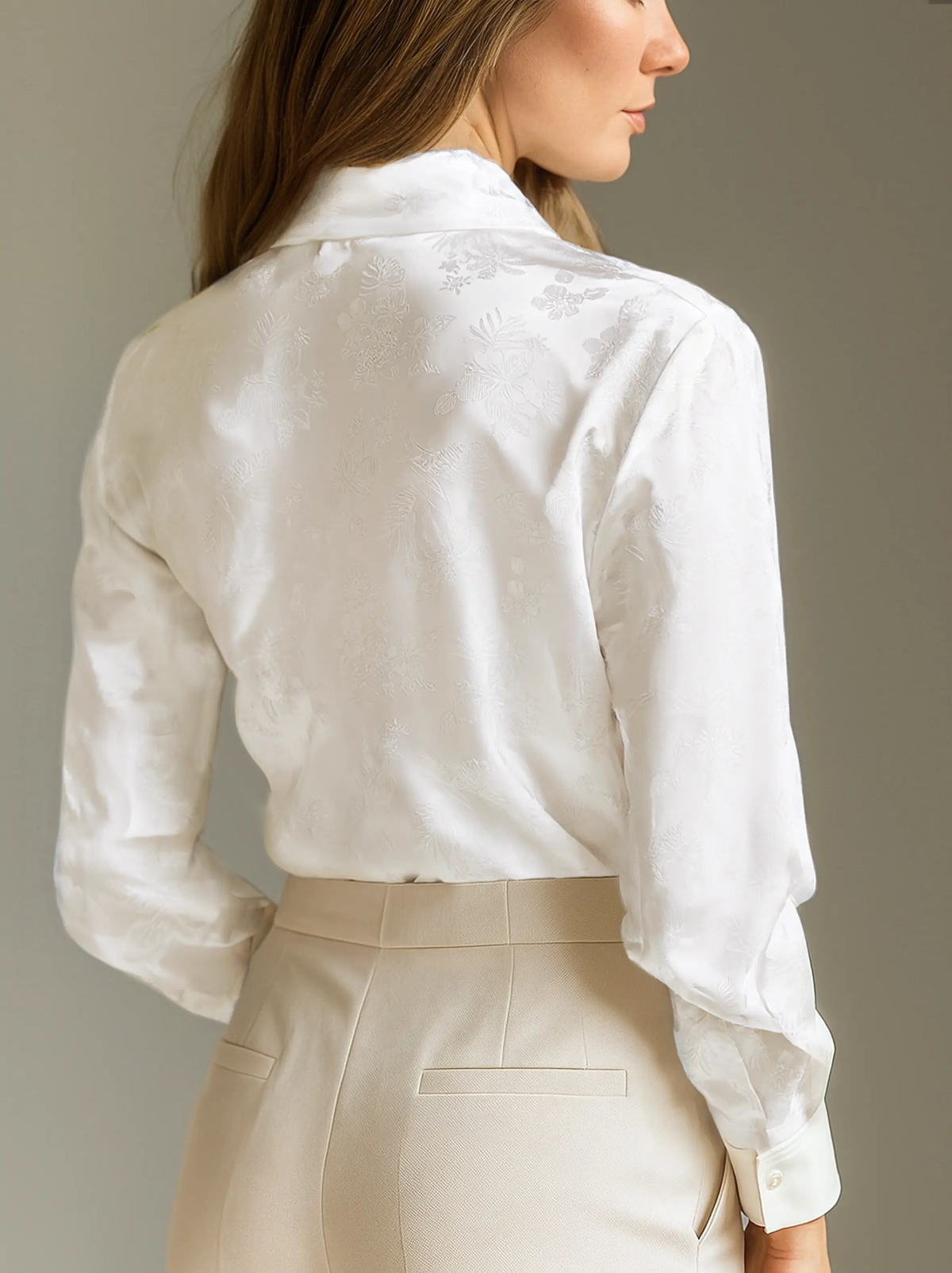 Elegant Ivory Satin Jacquard - Women's Shirt CASA LARO