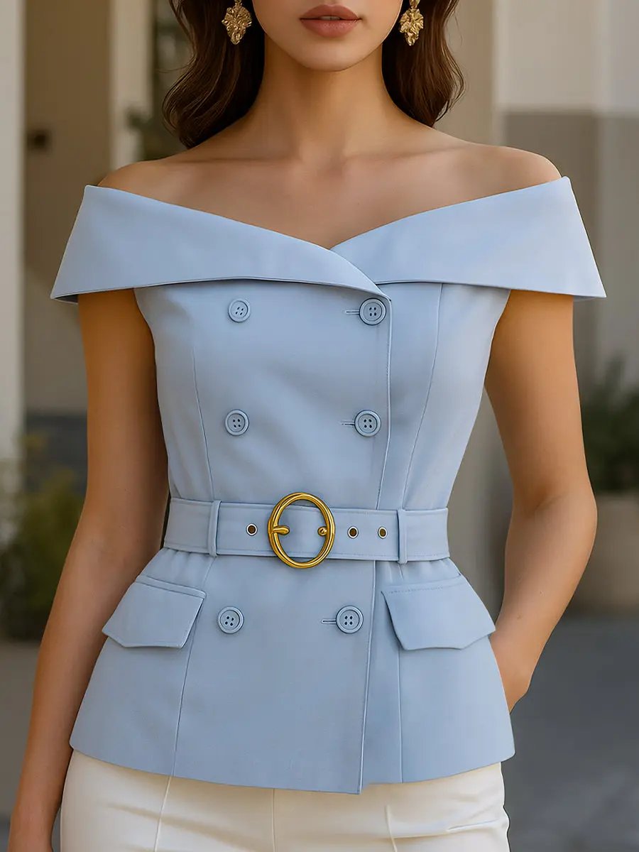 Elegant Off-Shoulder Belted Tailored - Blazer Top CASA LARO