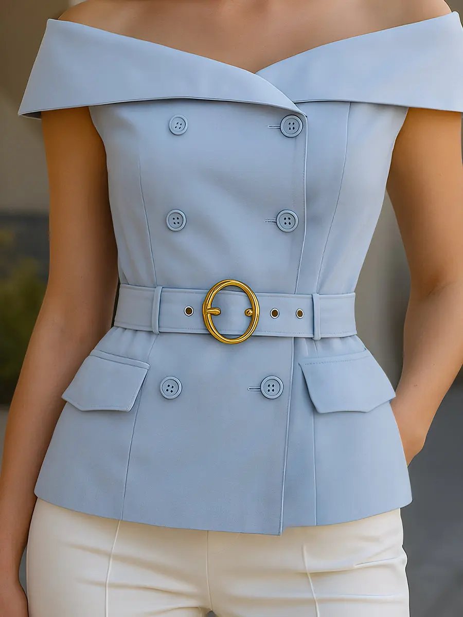 Elegant Off-Shoulder Belted Tailored - Blazer Top CAAYWORLD