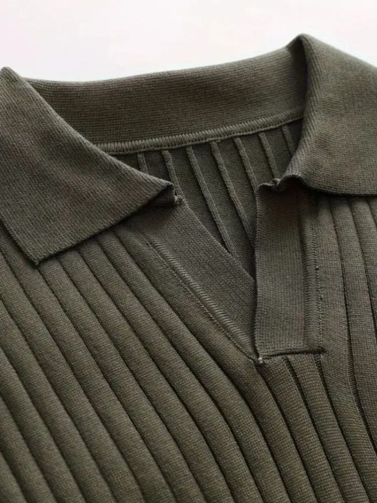 Elegant Open Collar Long Sleeve Polo - Casa  Laro CASA LARO