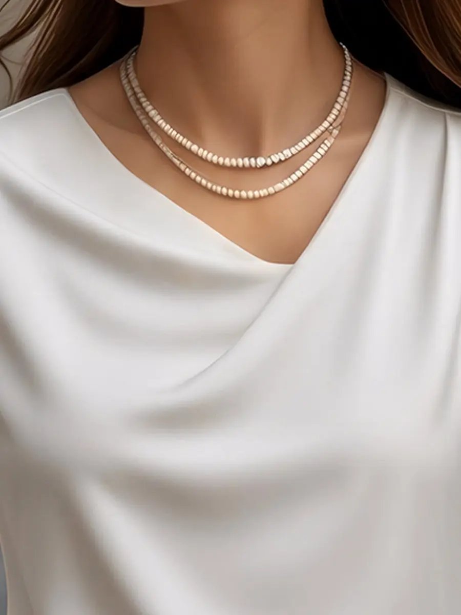 Elegant Plain Draped Neck Short-Sleeve - Blouse CASA LARO