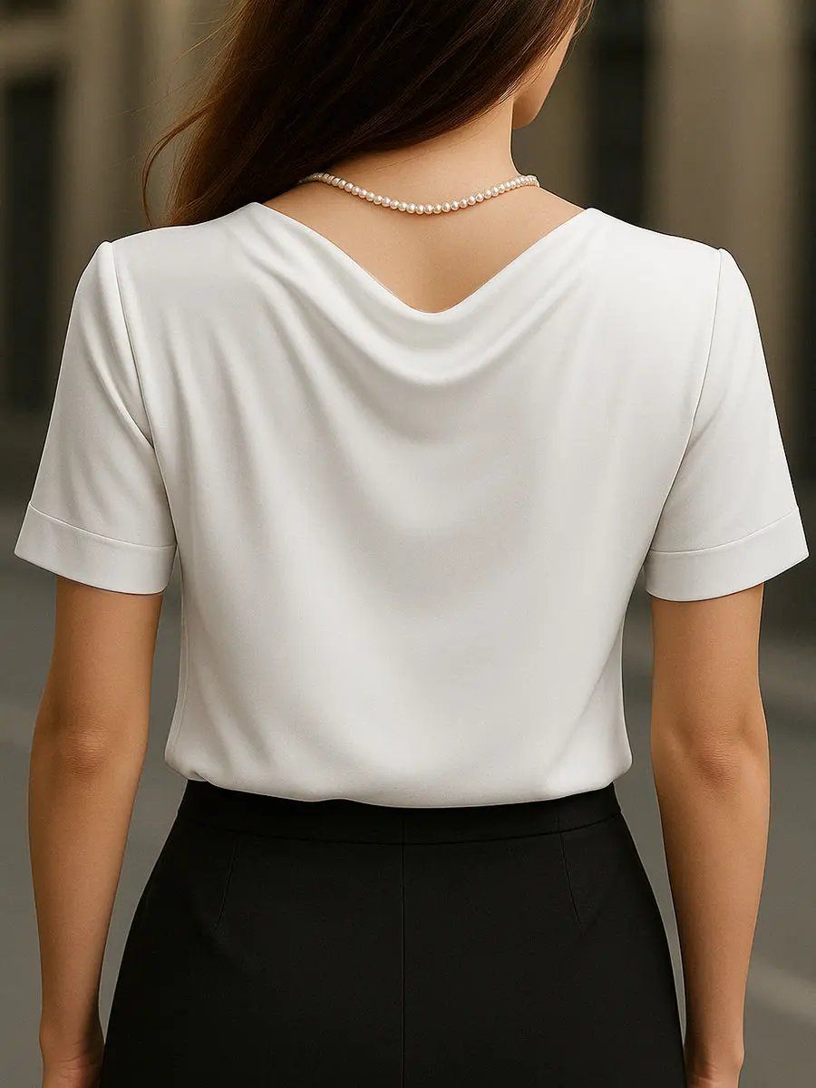 Elegant Plain Draped Neck Short-Sleeve - Blouse CASA LARO