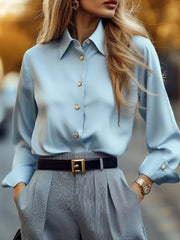 Elegant Powder Blue Shirt with Gold Buttons - Button-Up Shirt CASA LARO
