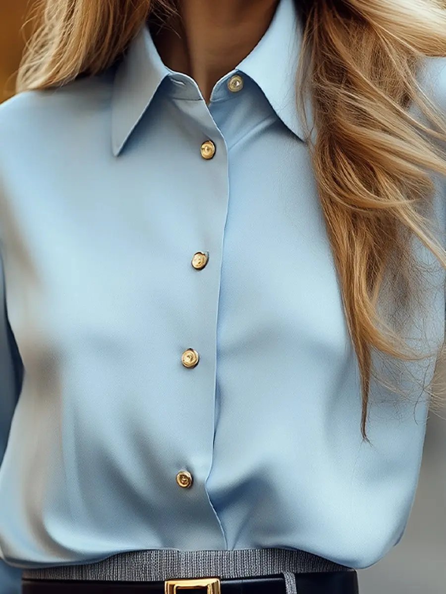 Elegant Powder Blue Shirt with Gold Buttons - Button-Up Shirt CASA LARO