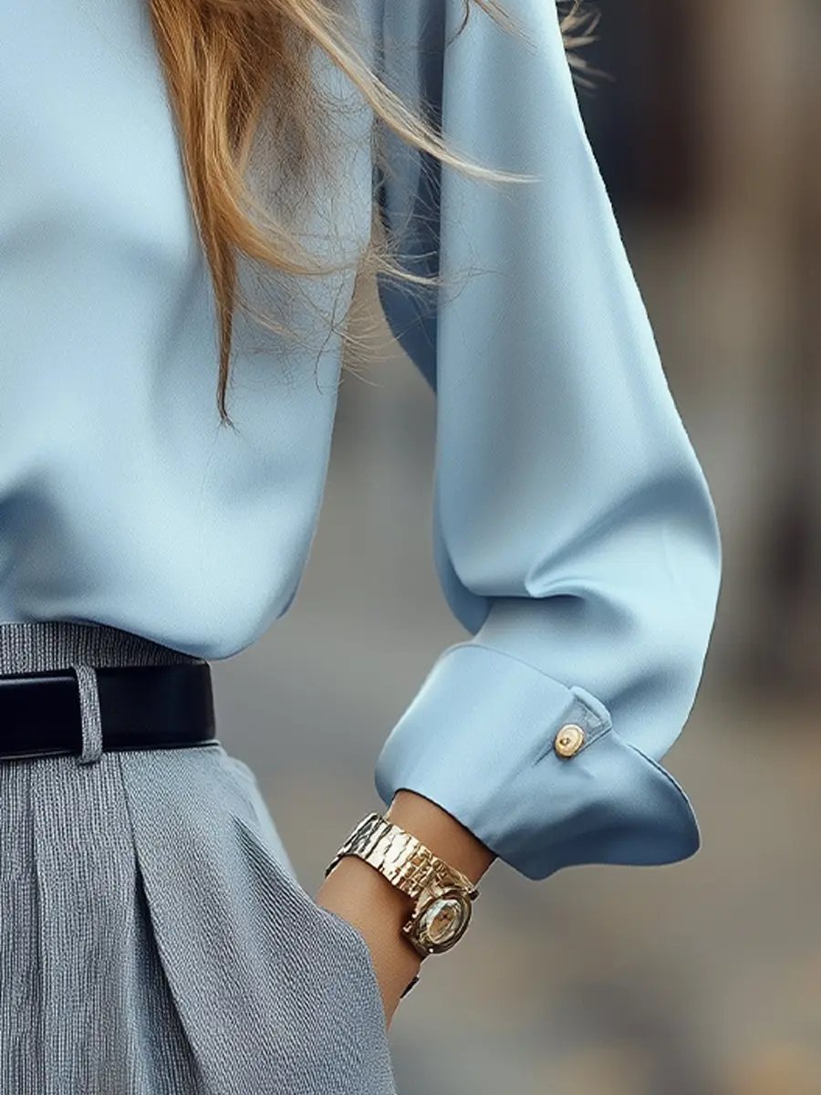 Elegant Powder Blue Shirt with Gold Buttons - Button-Up Shirt CASA LARO