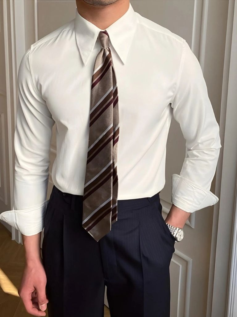 Elegant Spearpoint Collar Shirt - Casa  Laro CASA LARO