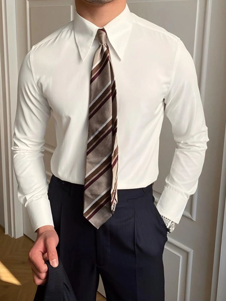 Elegant Spearpoint Collar Shirt - Casa  Laro CASA LARO