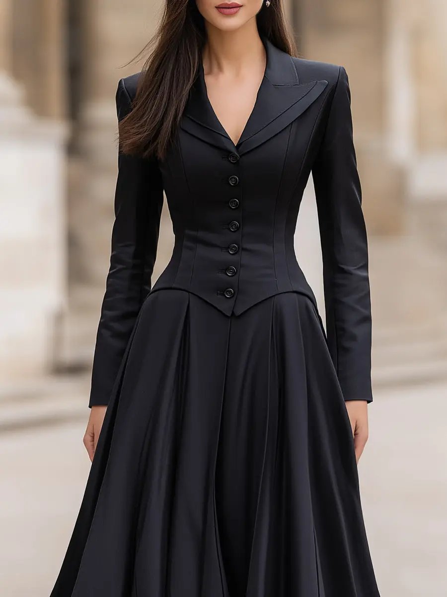Elegant Tailored Waist Long-Sleeve Fitted Silhouette - Maxi Dress CASA LARO