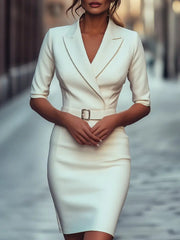 Elegant Tailored White Belted Blazer - Mini Dress CASA LARO