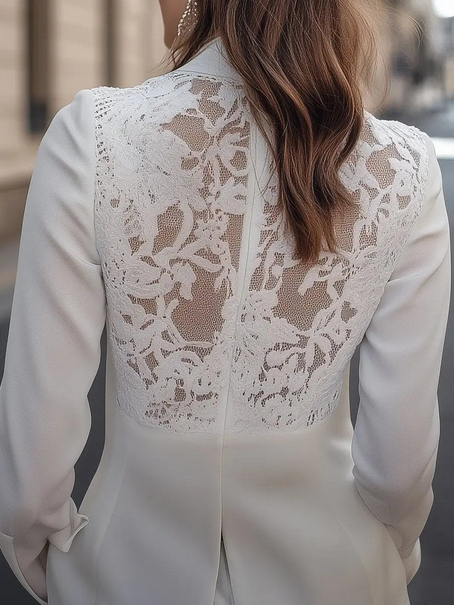 Elegant White Lace-Back Structured Silhouette - Blazer CASA LARO