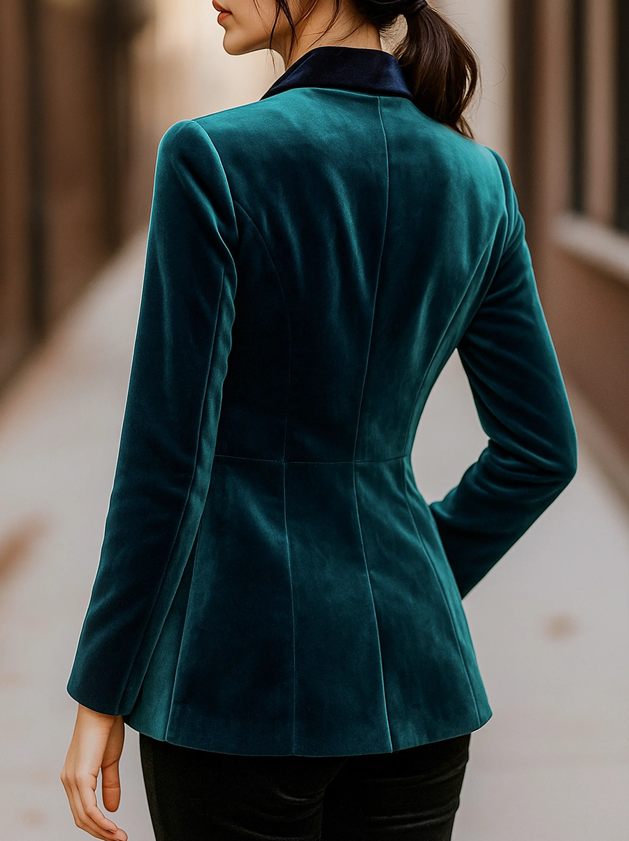 Emerald Velvet with Satin Lapels & Rose Embroidery - Blazer CAAYWORLD