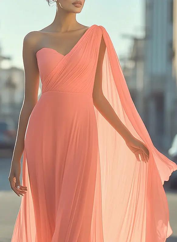Ethereal One-Shoulder Chiffon Draped - Maxi Dress CASA LARO