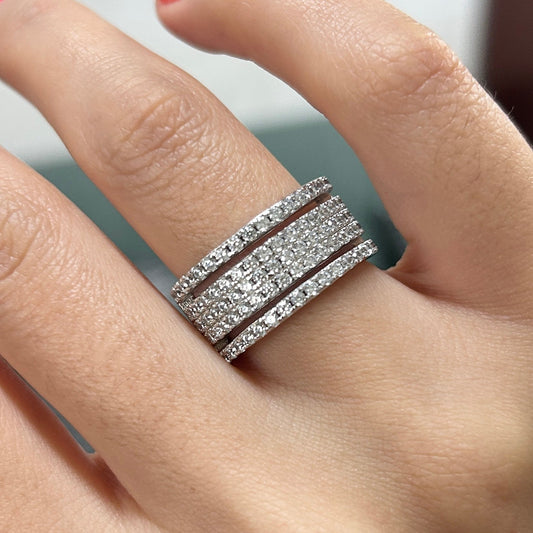 Size 7.0 | Hollow Out Wide Pave Design Sterling Silver Wedding Band Shineofdiamond