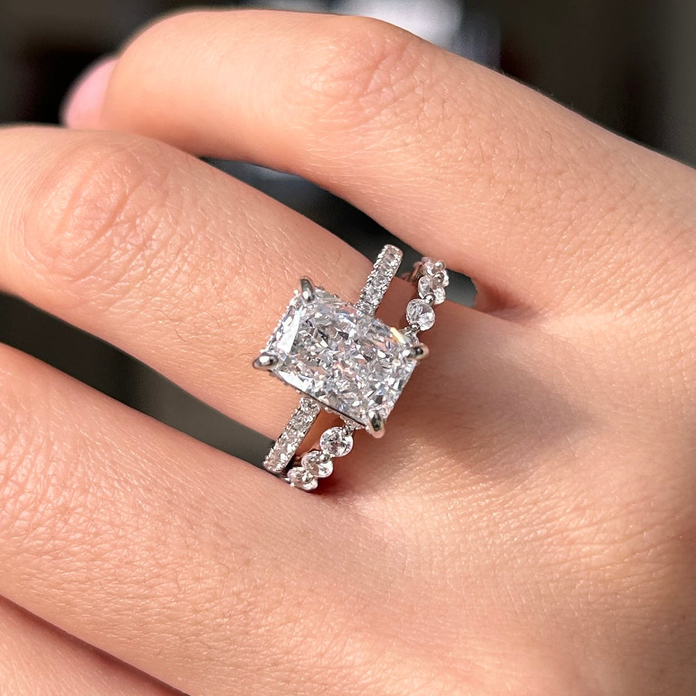 Stunning 2 Pcs Radiant Cut Sterling Silver Bridal Set shine of diamond