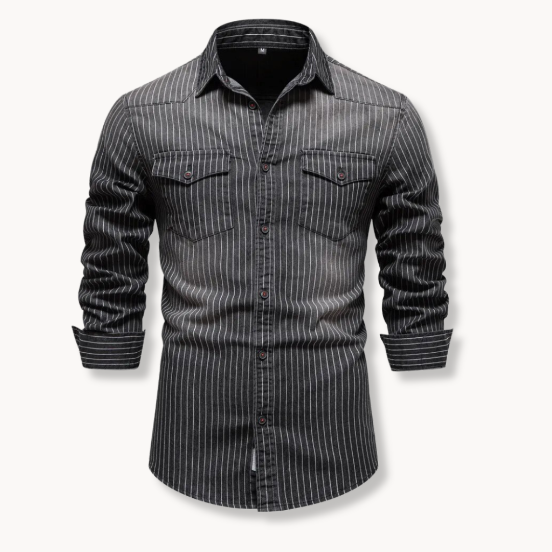 Striped Denim Button-Up - Shirt