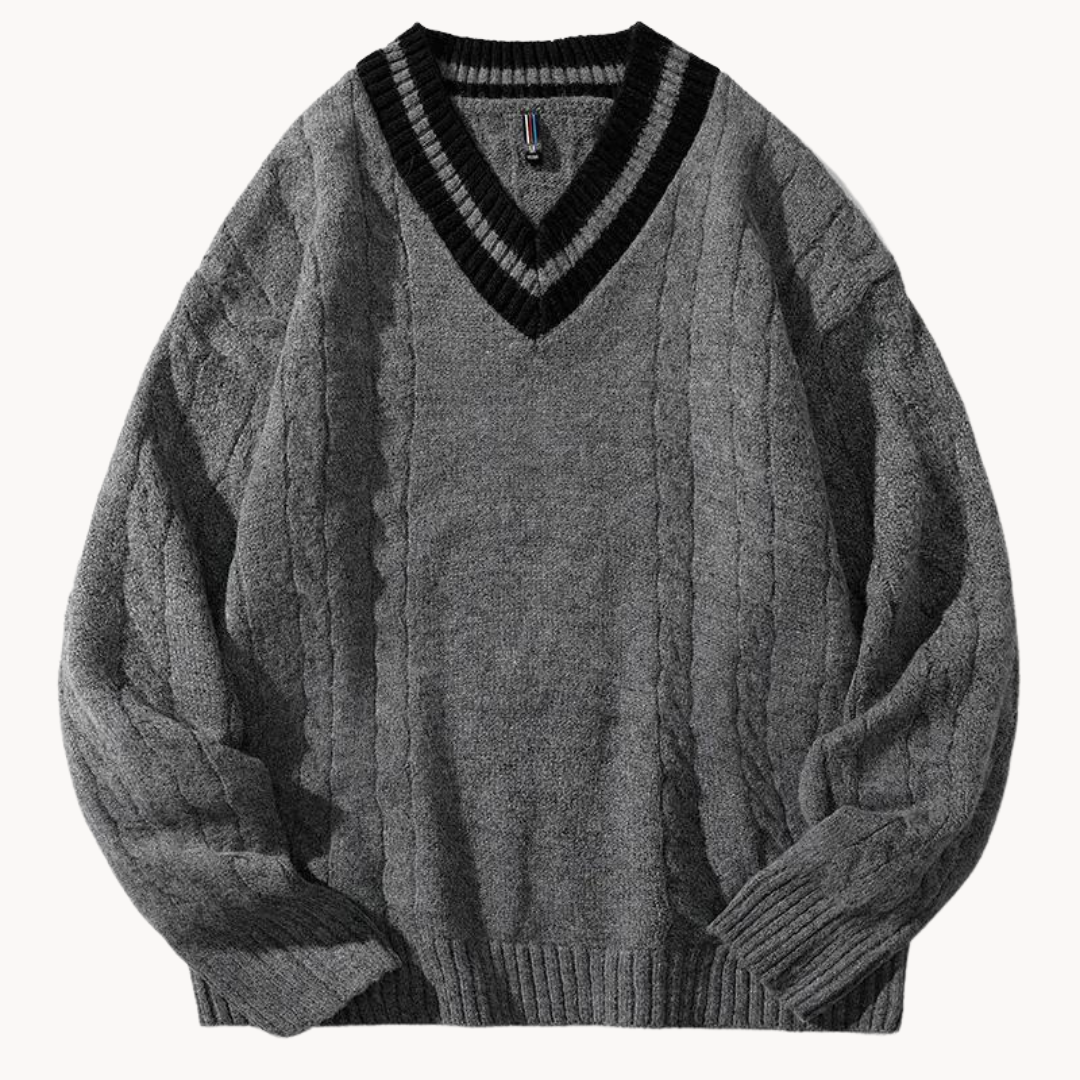 Oversized Knitted V-Neck - Sweater
