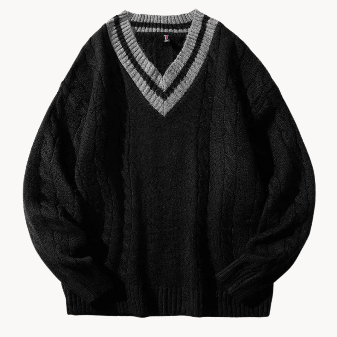 Oversized Knitted V-Neck - Sweater