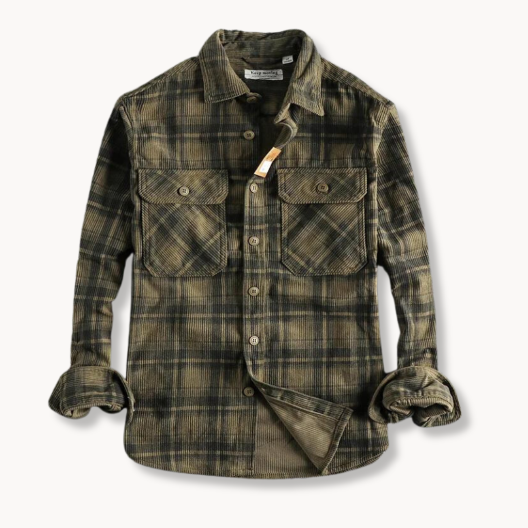 Retro Plaid Corduroy - Flannel Shirt