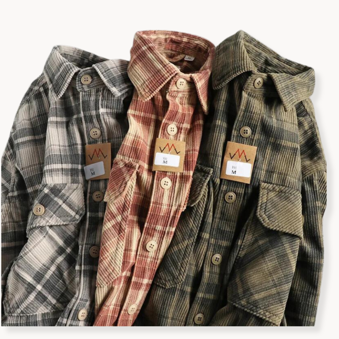 Retro Plaid Corduroy - Flannel Shirt