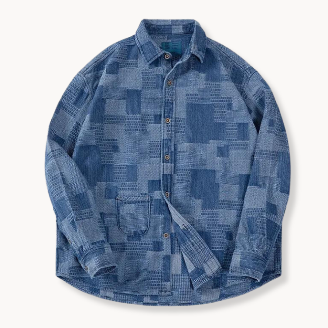Oversized Patchwork Denim Button-Down - Shirt