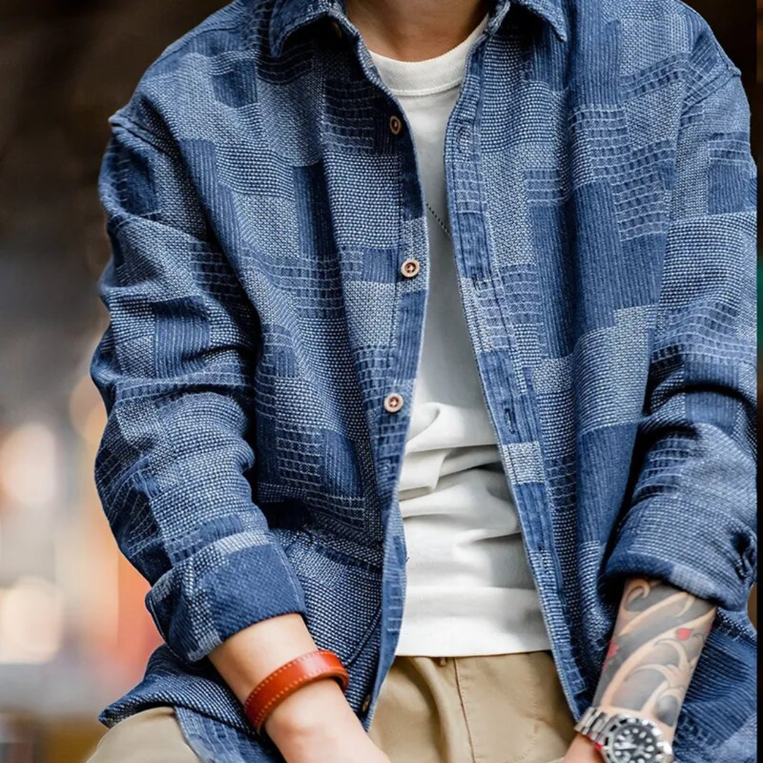 Oversized Patchwork Denim Button-Down - Shirt
