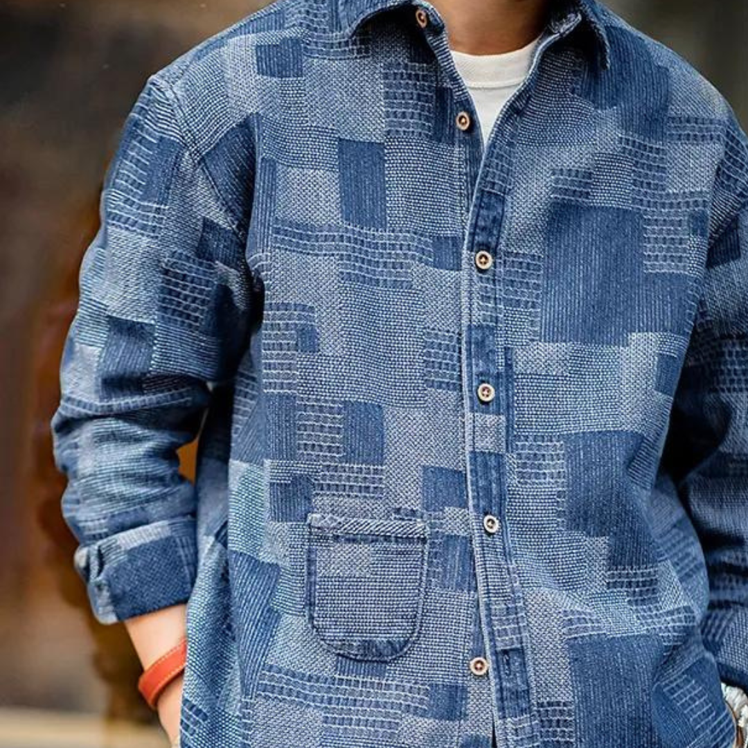Oversized Patchwork Denim Button-Down - Shirt