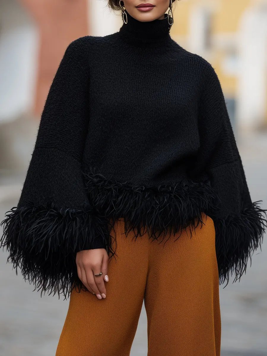 Feather-Trim Turtleneck Knit - Sweater CASA LARO