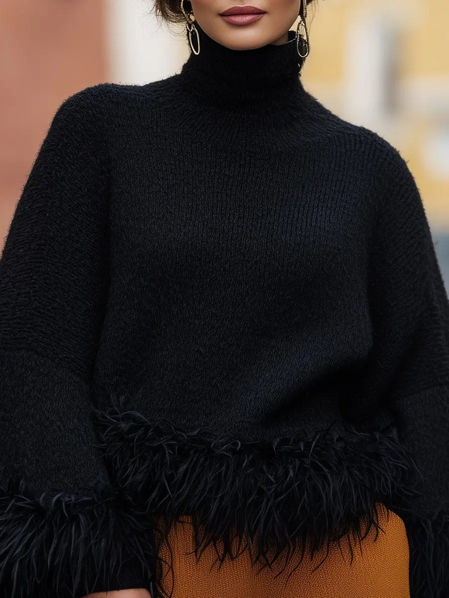 Feather-Trim Turtleneck Knit - Sweater CASA LARO