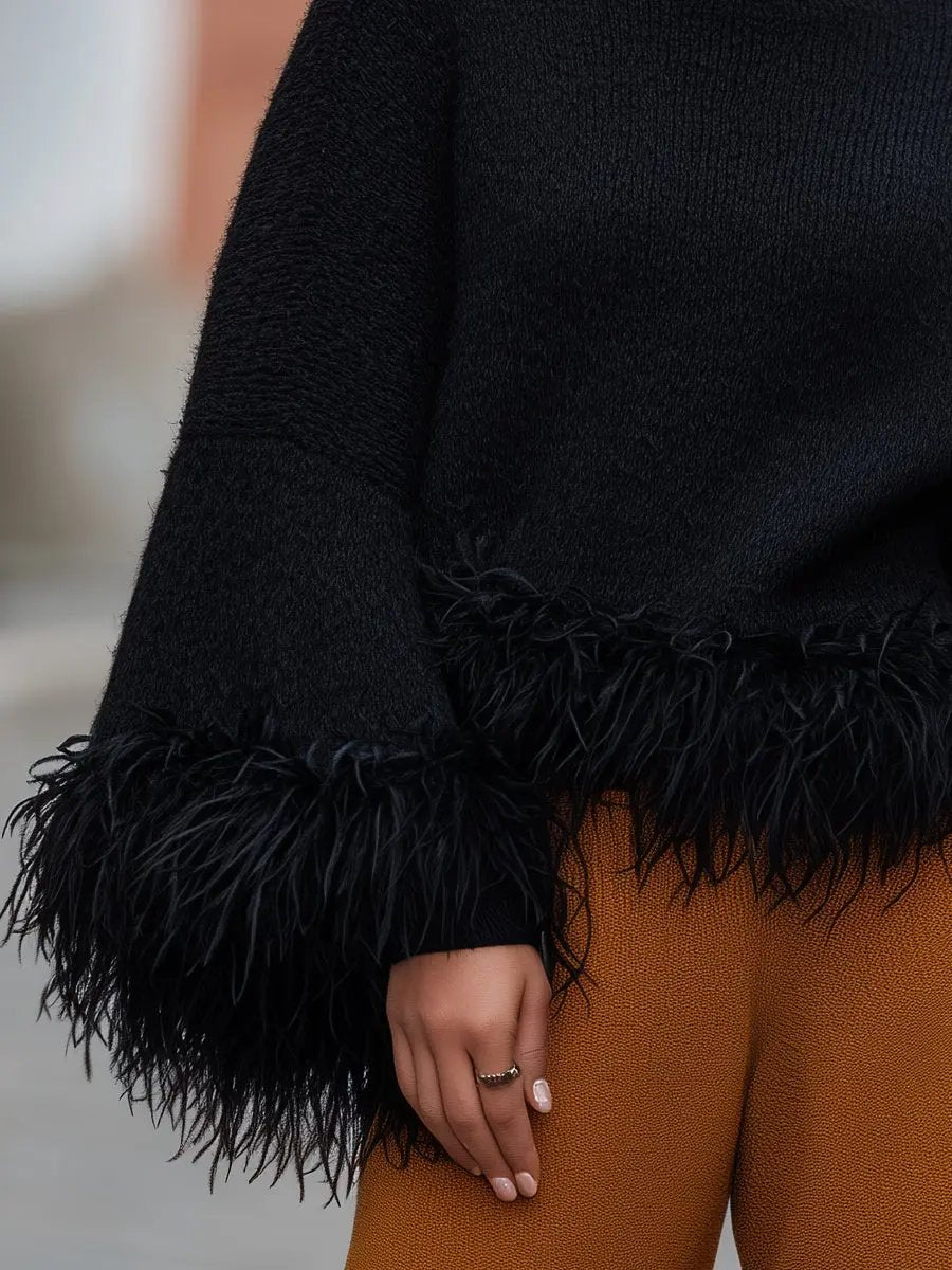 Feather-Trim Turtleneck Knit - Sweater CASA LARO