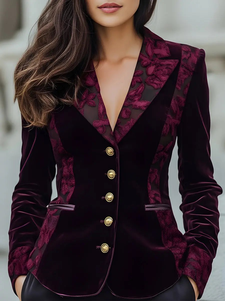Floral Velvet with Sheer Jacquard Panels - Blazer CASA LARO