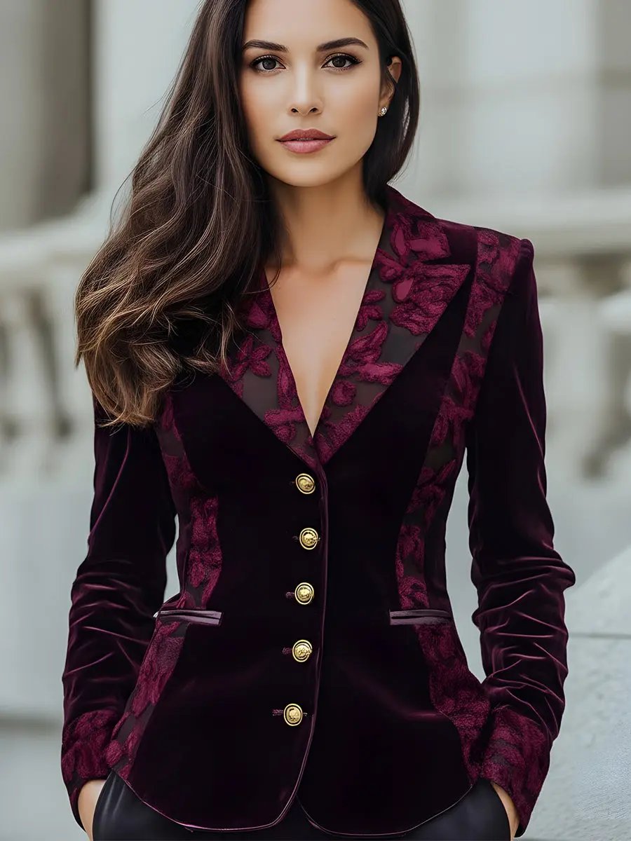 Floral Velvet with Sheer Jacquard Panels - Blazer CASA LARO