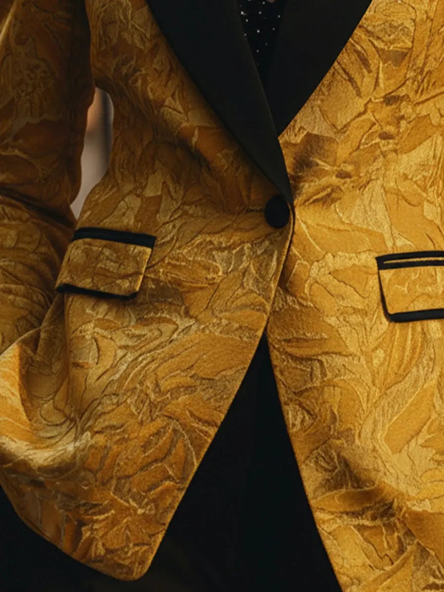 Golden Jacquard with Black Contrast Lapel - Tailored Blazer CASA LARO