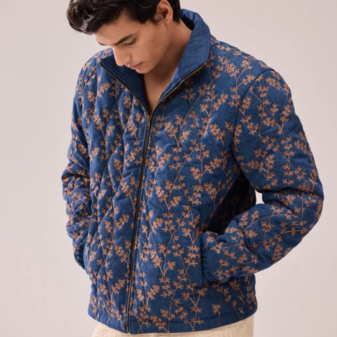 Hamzah - Embroidered Quilted Denim Jacket CASA LARO MEN