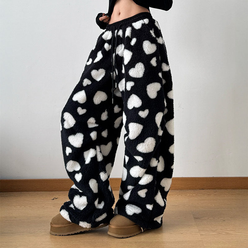 Plush Heart Print - Trousers