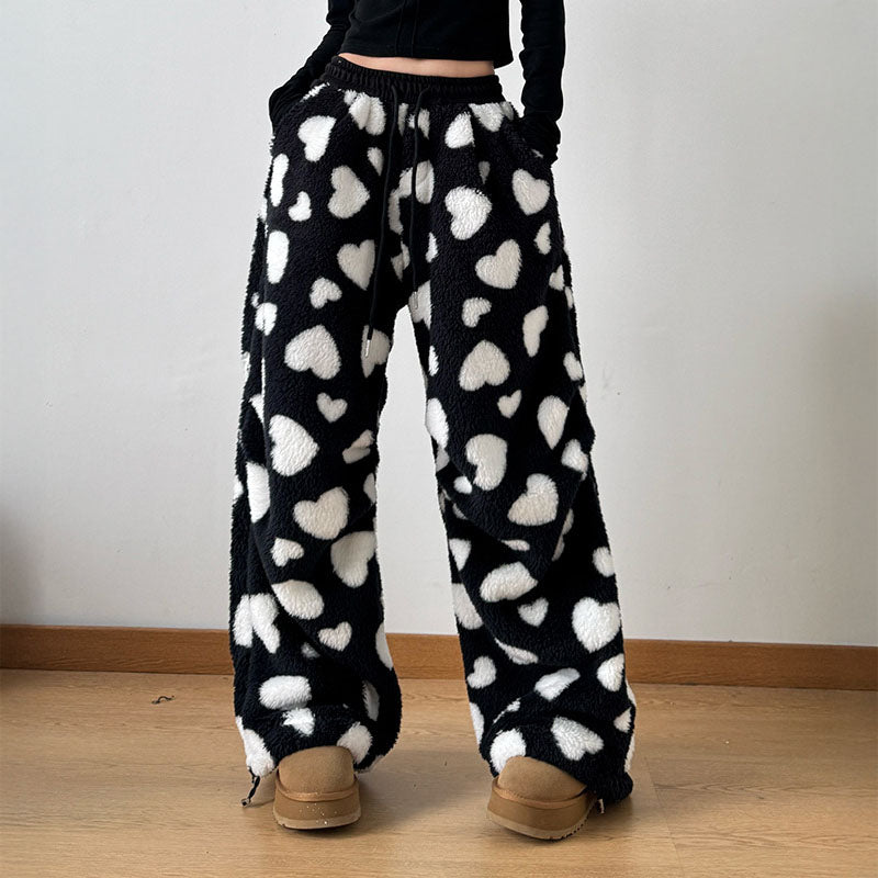 Plush Heart Print - Trousers