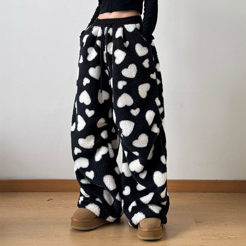 Plush Heart Print - Trousers