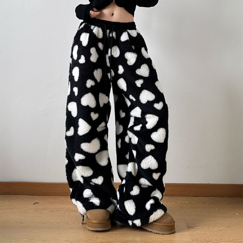 Plush Heart Print - Trousers