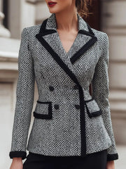 Herringbone Wool-Blend Contrast Trim - Blazer CASA LARO