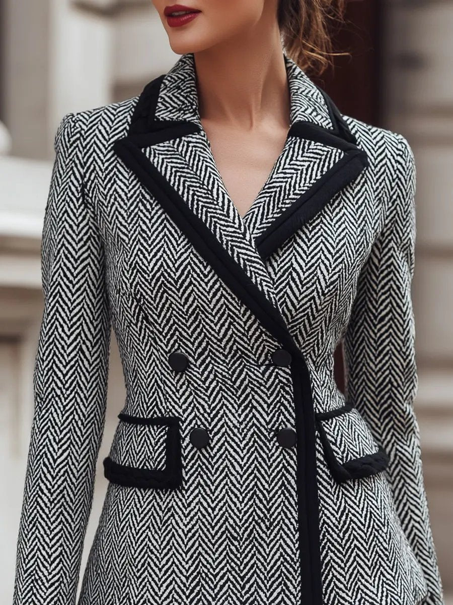 Herringbone Wool-Blend Contrast Trim - Blazer CASA LARO