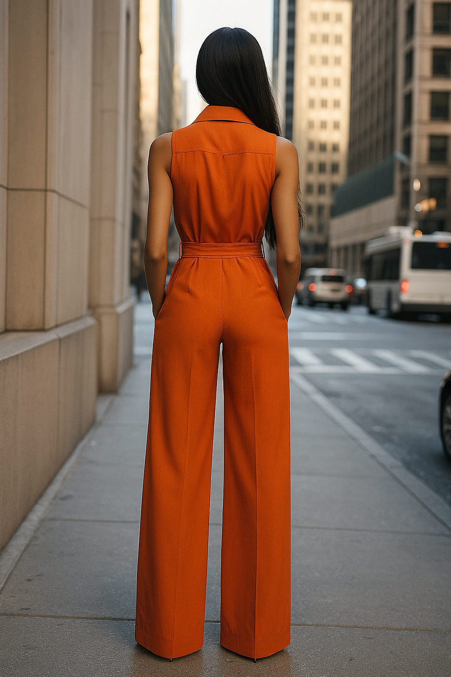 Stylish Sleeveless Orange Jumpsuit XYS