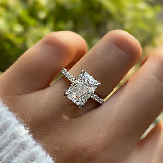Radiant Cut Sterling Silver Engagement Ring With Half Eternity Band shineofdiamond