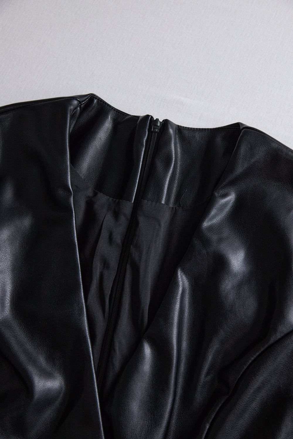 Sleek Black Faux Leather Wrap Mini Dress HWT