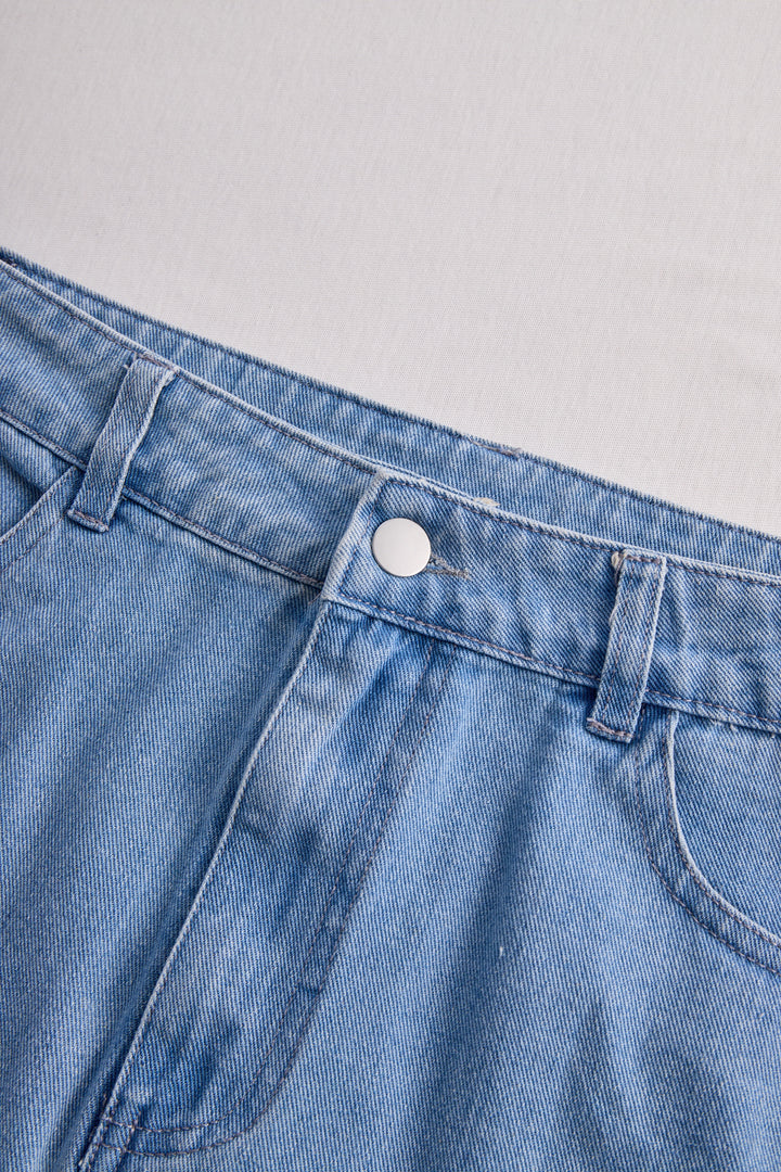 Stylish Denim Two-Piece Set With Asymmetrical Top And Fringed Skirt HWT