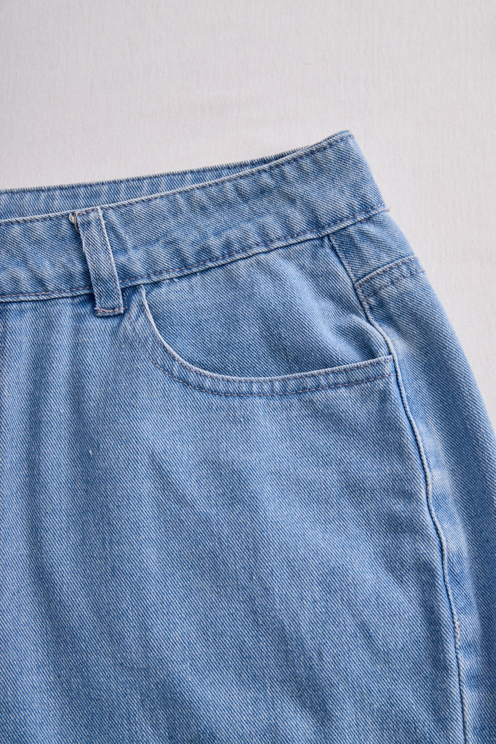 Stylish Denim Two-Piece Set With Asymmetrical Top And Fringed Skirt HWT