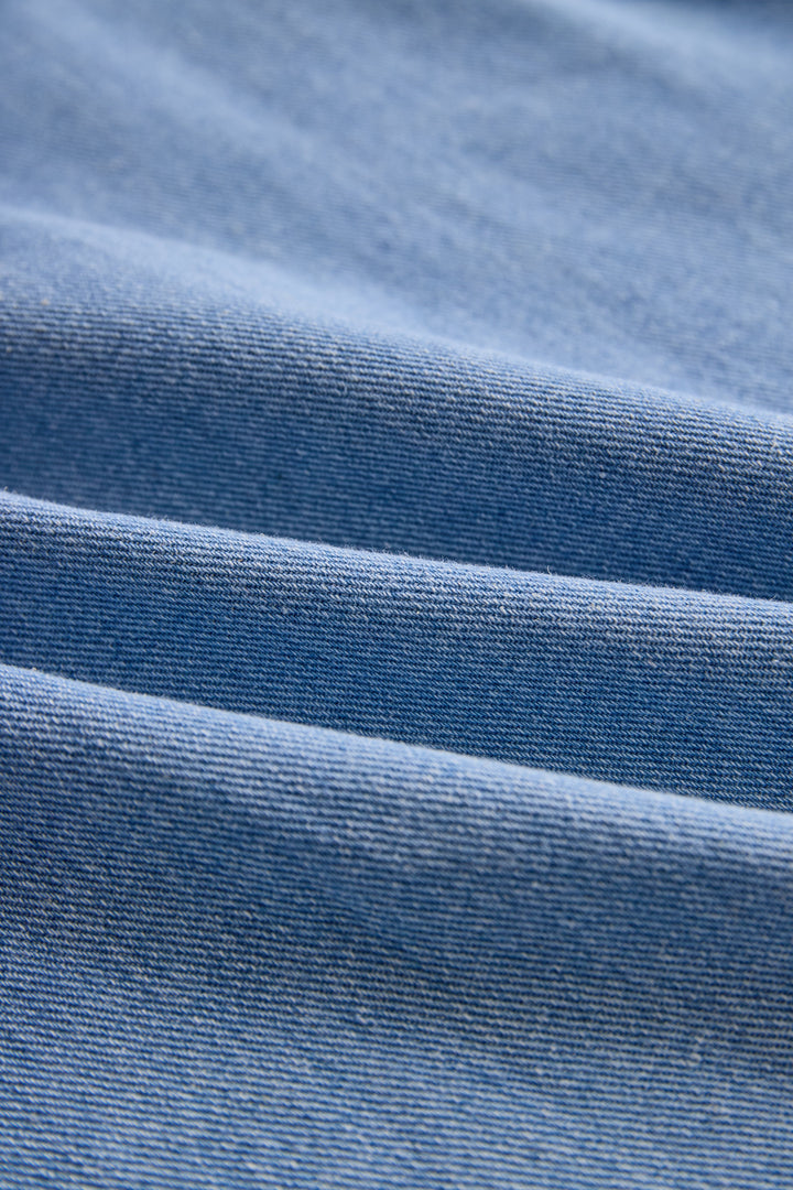 Stylish Denim Two-Piece Set With Asymmetrical Top And Fringed Skirt HWT