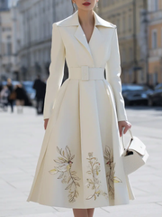 Ivory Belted Floral-Embroidered Trench - Coat Dress CASA LARO