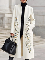 Ivory Embroidered Longline Silhouette - Longline Coat CASA LARO