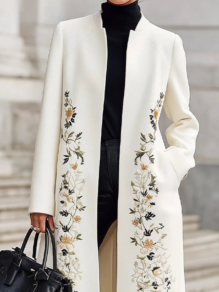 Ivory Embroidered Longline Silhouette - Longline Coat CASA LARO